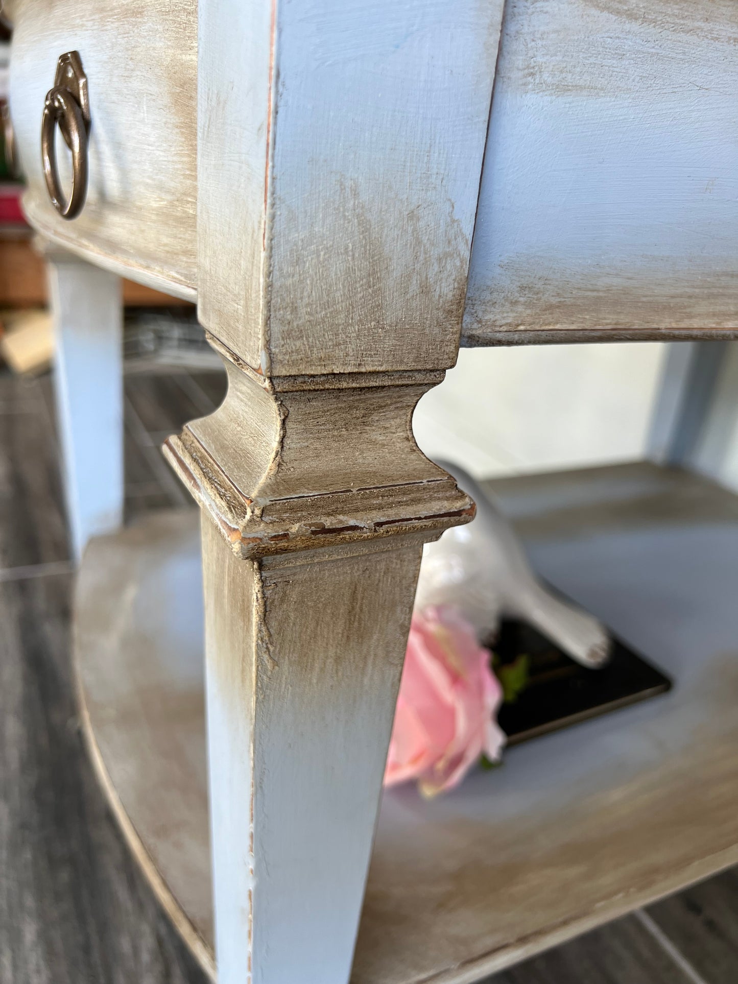 Vintage Hand Painted blue End Table, side table, night stand