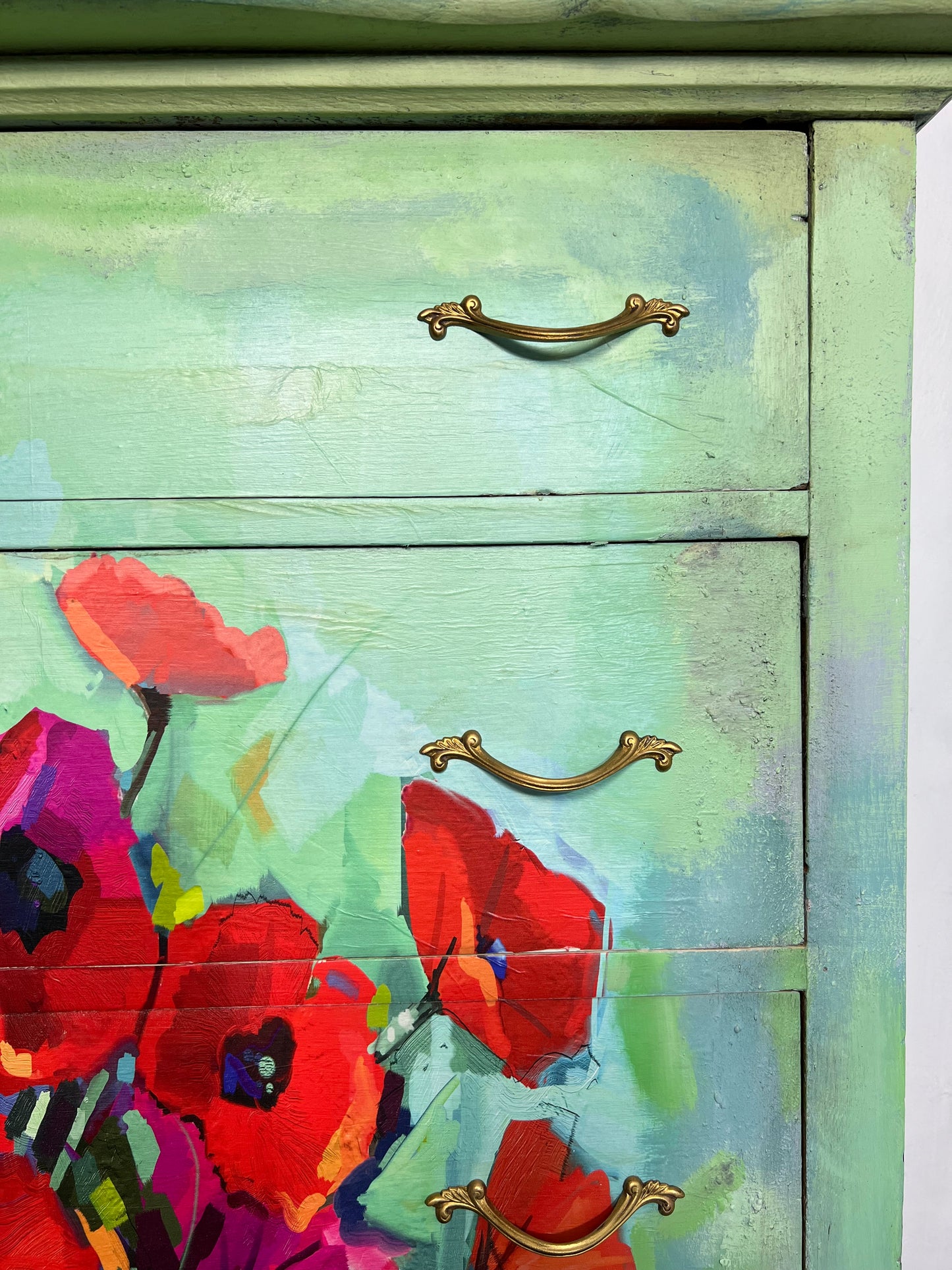 Handpainted vintage tall solid wood dresser