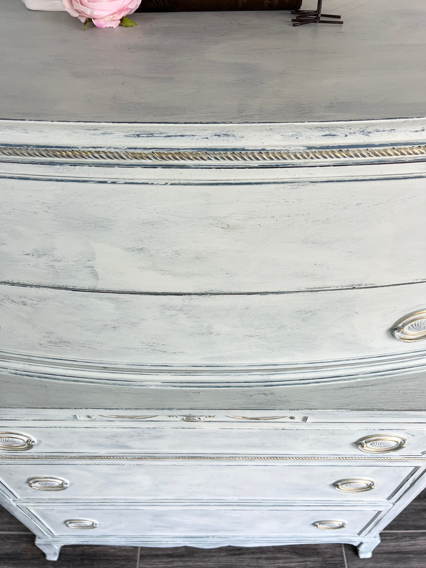 Vintage Hand Painted French White Dresser Tallboy Chest