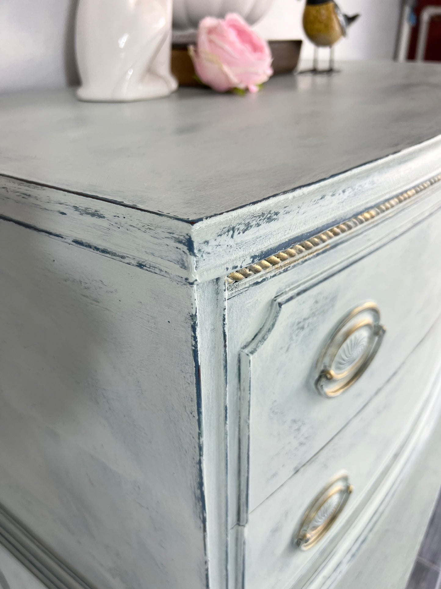 Vintage Hand Painted French White Dresser Tallboy Chest