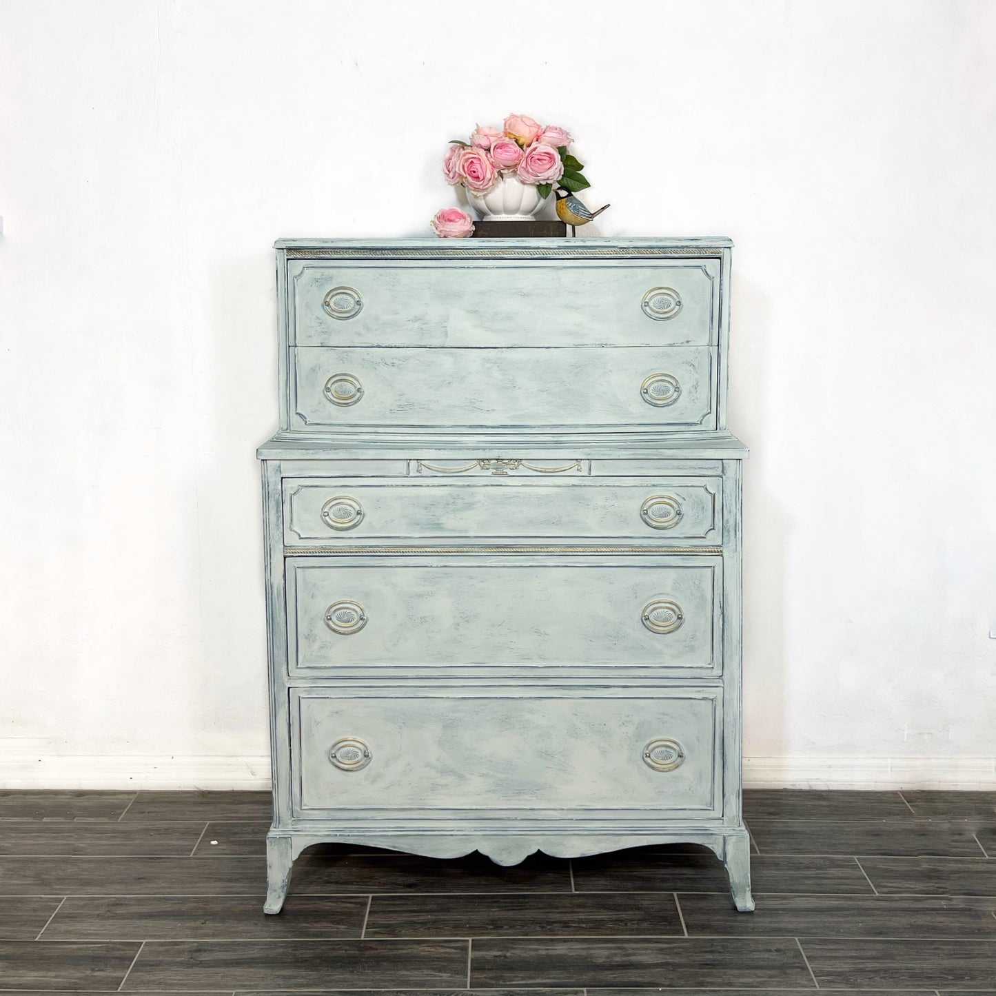 Vintage Hand Painted French White Dresser Tallboy Chest