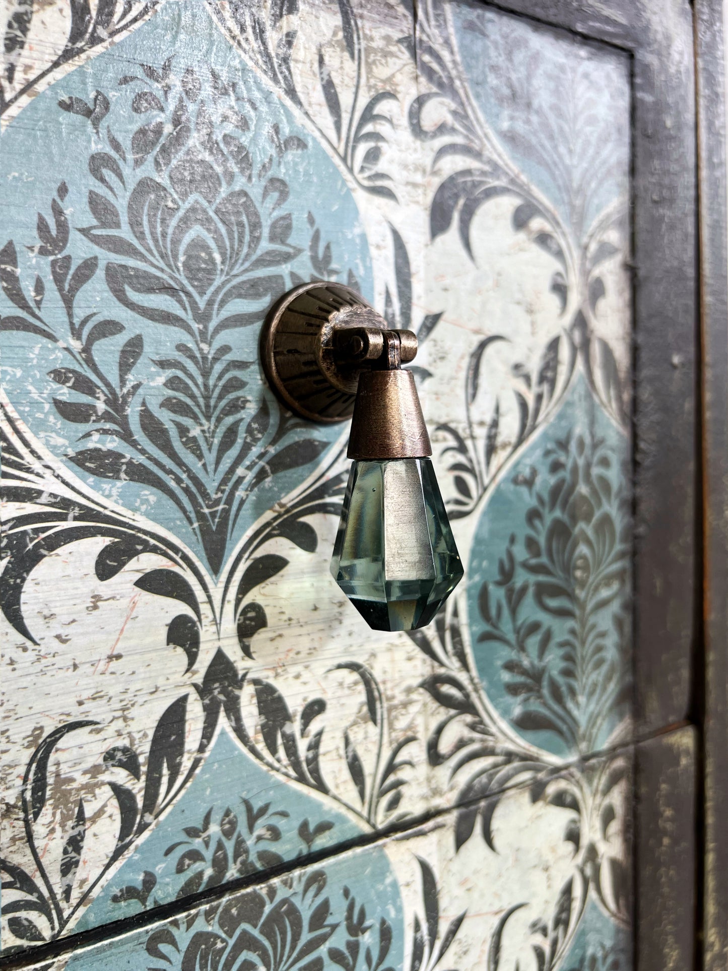 Vintage Hand painted Black Tallboy Dresser Chest
