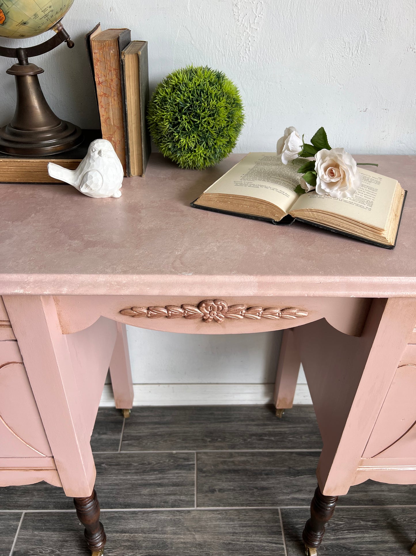 Vintage Hand painted Dusty Pink Small Desk