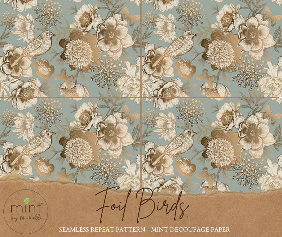 Foil Bird Mint Decoupage Paper