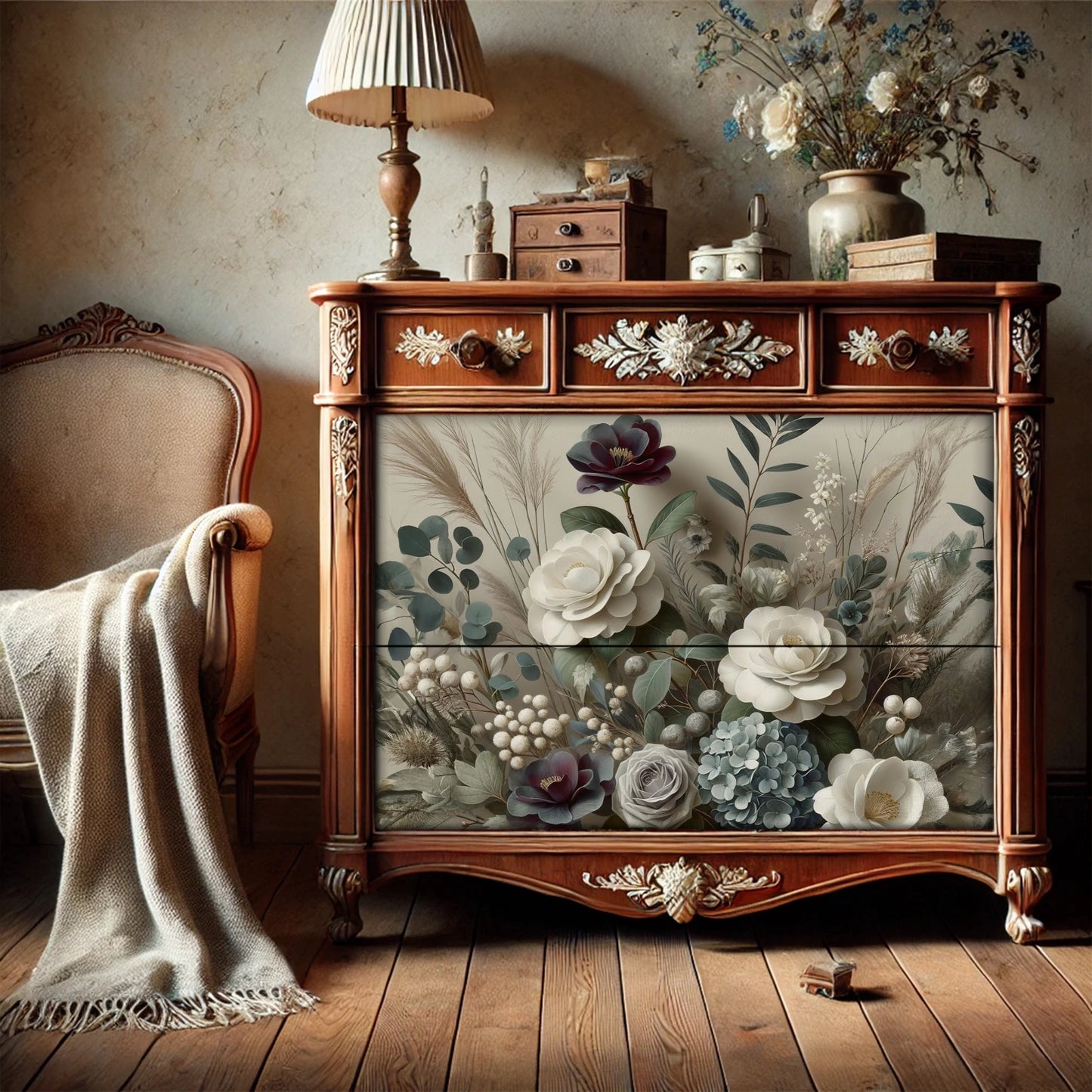 Winter Petals - Mint Decoupage Paper