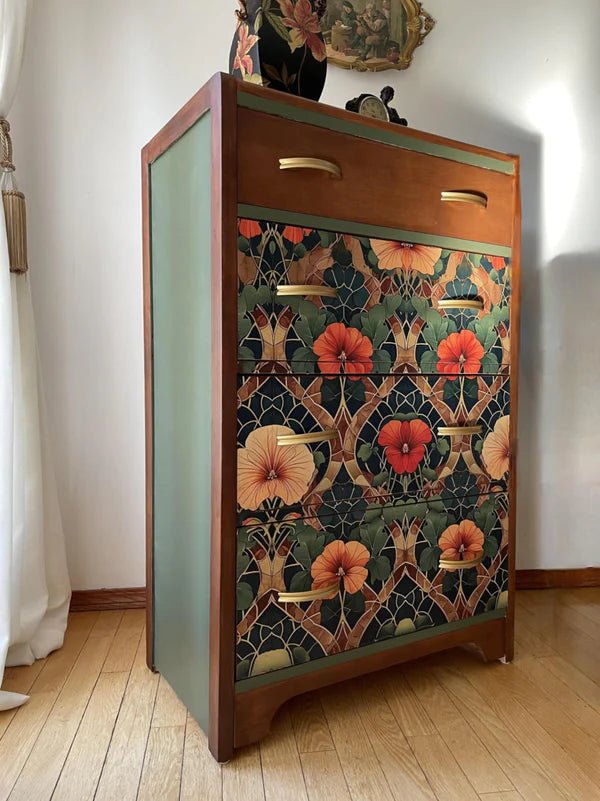 Stained Glass Blossoms - Mint Decoupage Paper