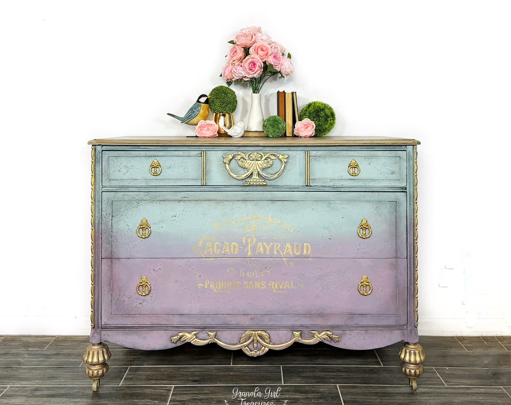 Antique Solid Wood Dresser, Vintage Blue chest