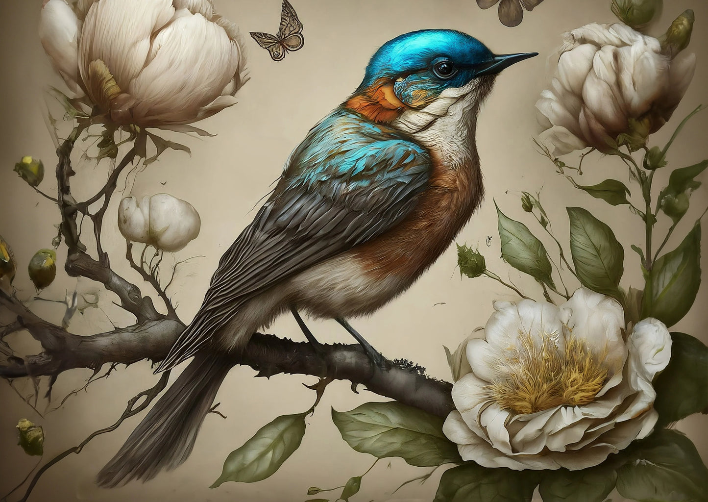 Sweet Bird in Blue - Mint Decoupage Paper
