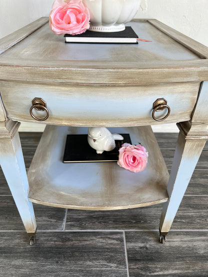 Vintage Hand Painted blue End Table, side table, night stand