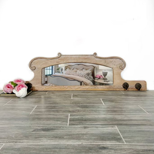 Antique mirror entryway with hooks, coat rack organizer