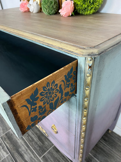 Antique Solid Wood Dresser, Vintage Blue Purpple chest