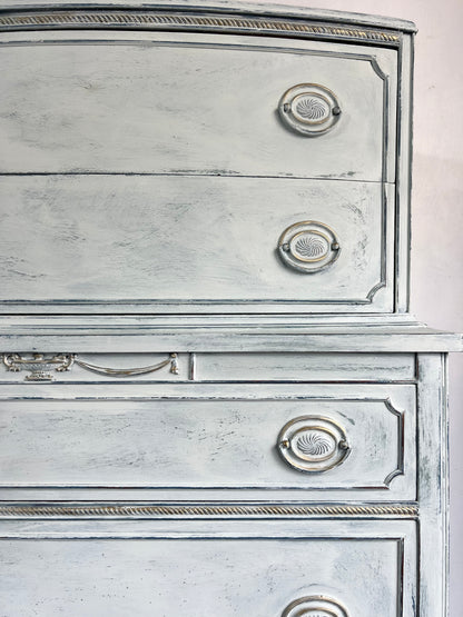 Vintage Hand Painted French White Dresser Tallboy Chest