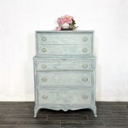 Vintage Hand Painted French White Dresser Tallboy Chest