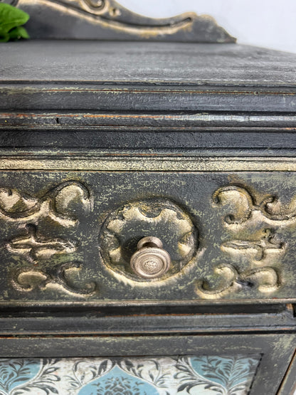 Vintage Hand painted Black Tallboy Dresser Chest
