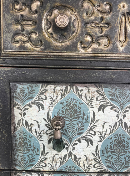 Vintage Hand painted Black Tallboy Dresser Chest