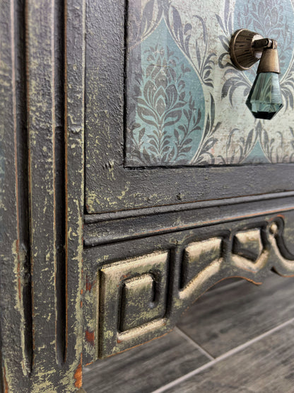 Vintage Hand painted Black Tallboy Dresser Chest