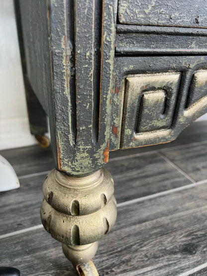 Vintage Hand painted Black Tallboy Dresser Chest