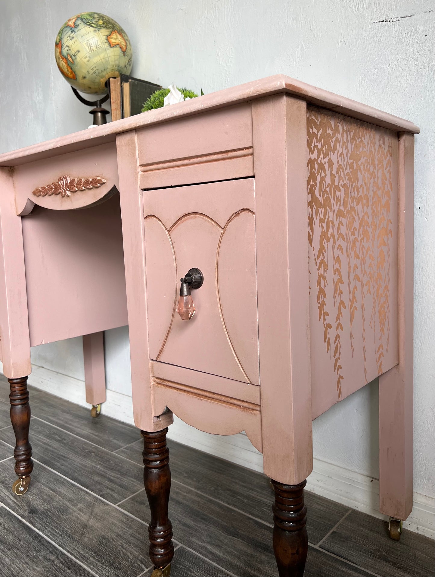 Vintage Hand painted Dusty Pink Small Desk