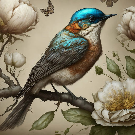 Sweet Bird in Blue - Mint Decoupage Paper