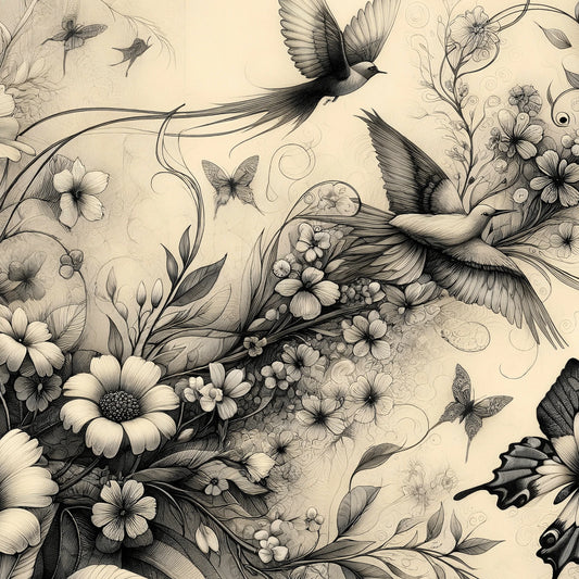 Botanical in Black & White - Mint Decoupage Paper