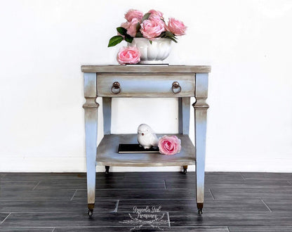 Vintage Hand Painted blue End Table, side table, night stand