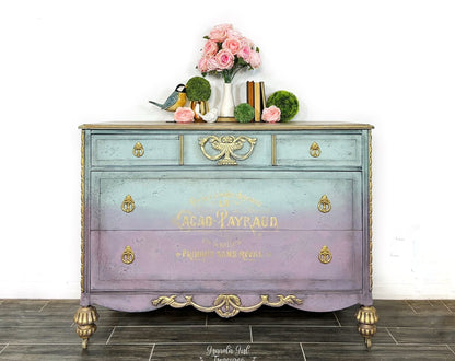 Antique Solid Wood Dresser, Vintage Blue Purpple chest